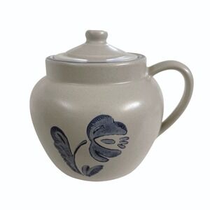 Vintage Pfaltzgraff Yorktowne Large Bean Pot w Lid Blue Floral USA